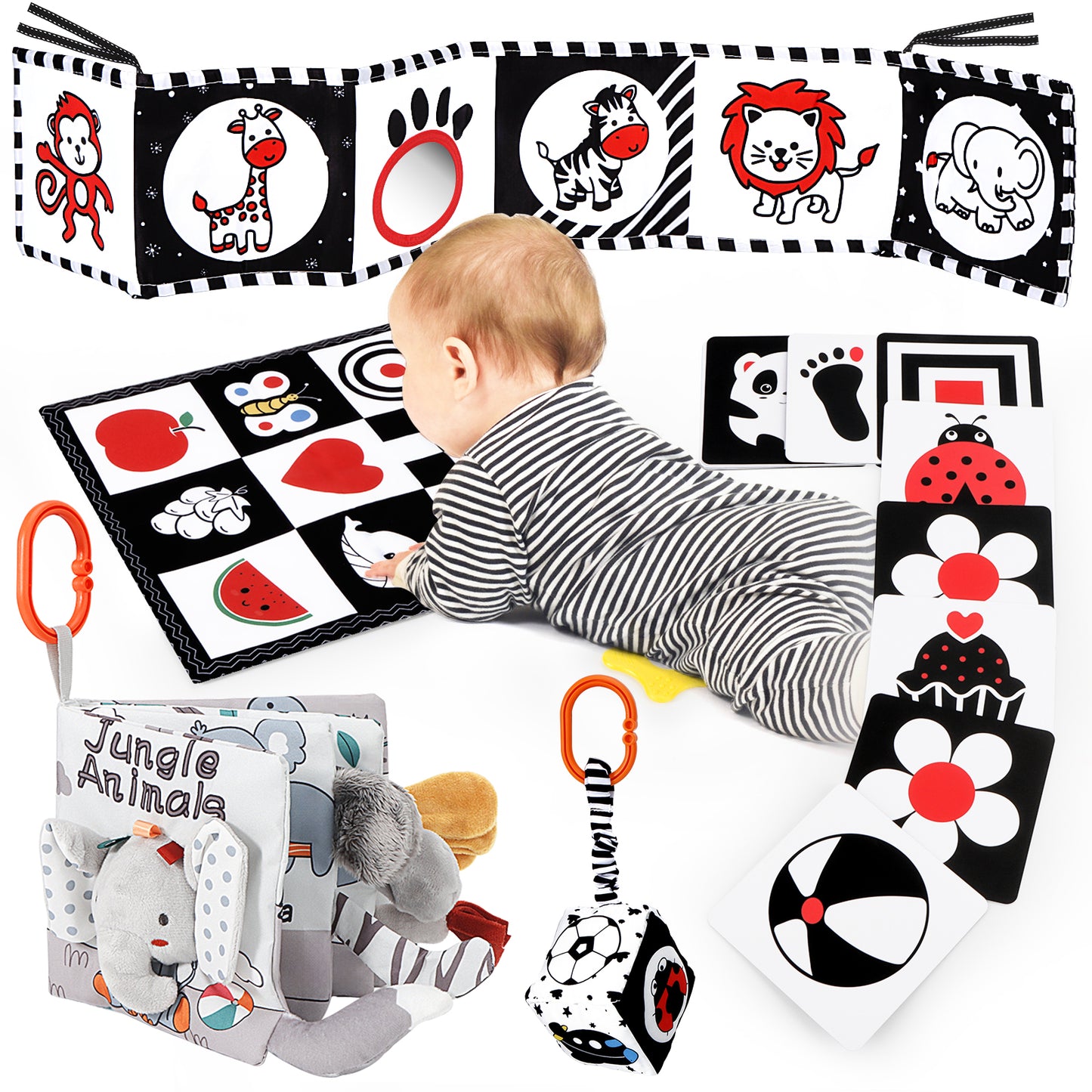 Black and White High Contrast Baby Toys 0-6 Months Montessori Tummy Time  Toys Sensory Crinkle Toys for Baby Newborn Infant 0-3 3-6 Months Soft Cloth