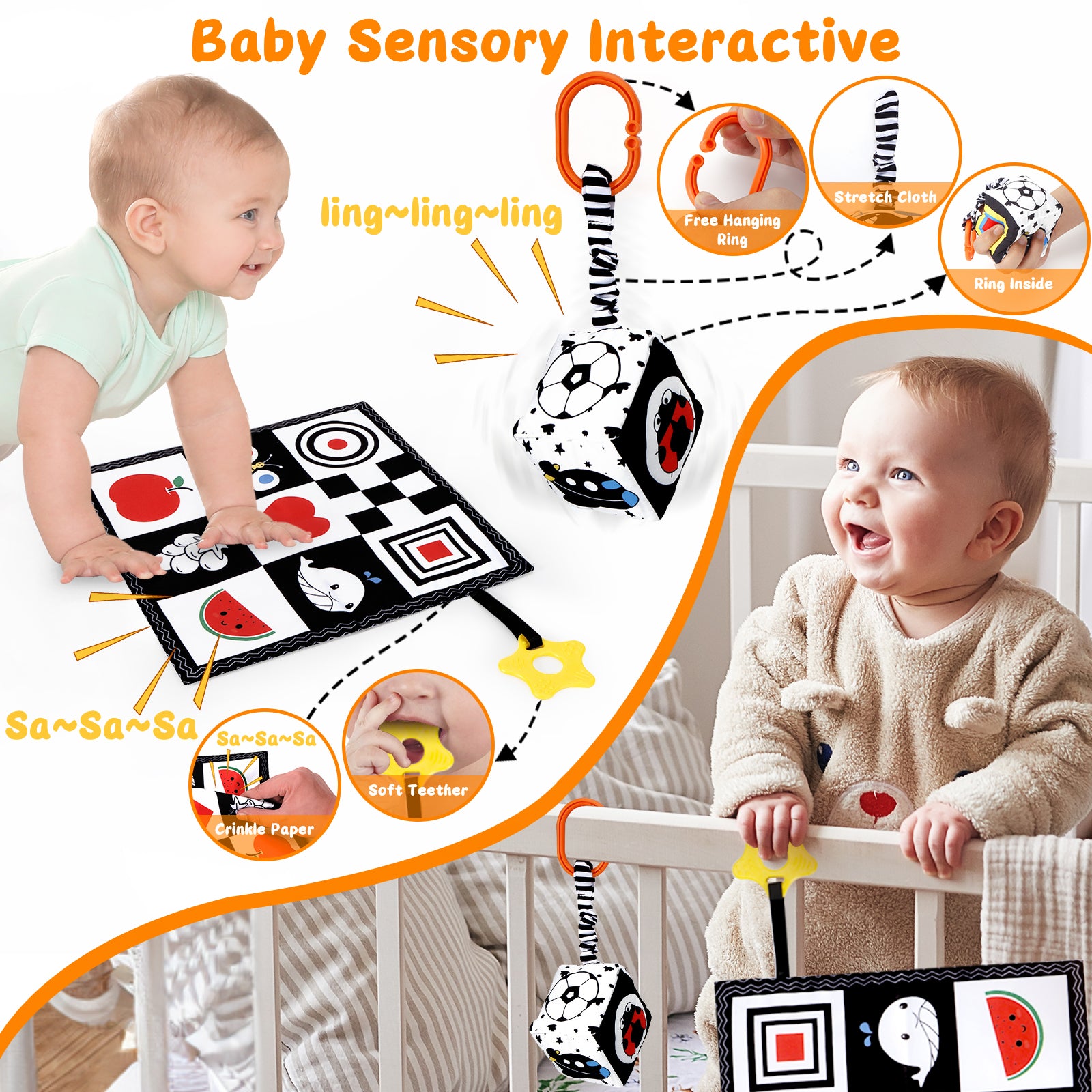 DRAMATION 5 in 1 High Contrast Baby Toys 0-3 Months for Newborn, Tummy