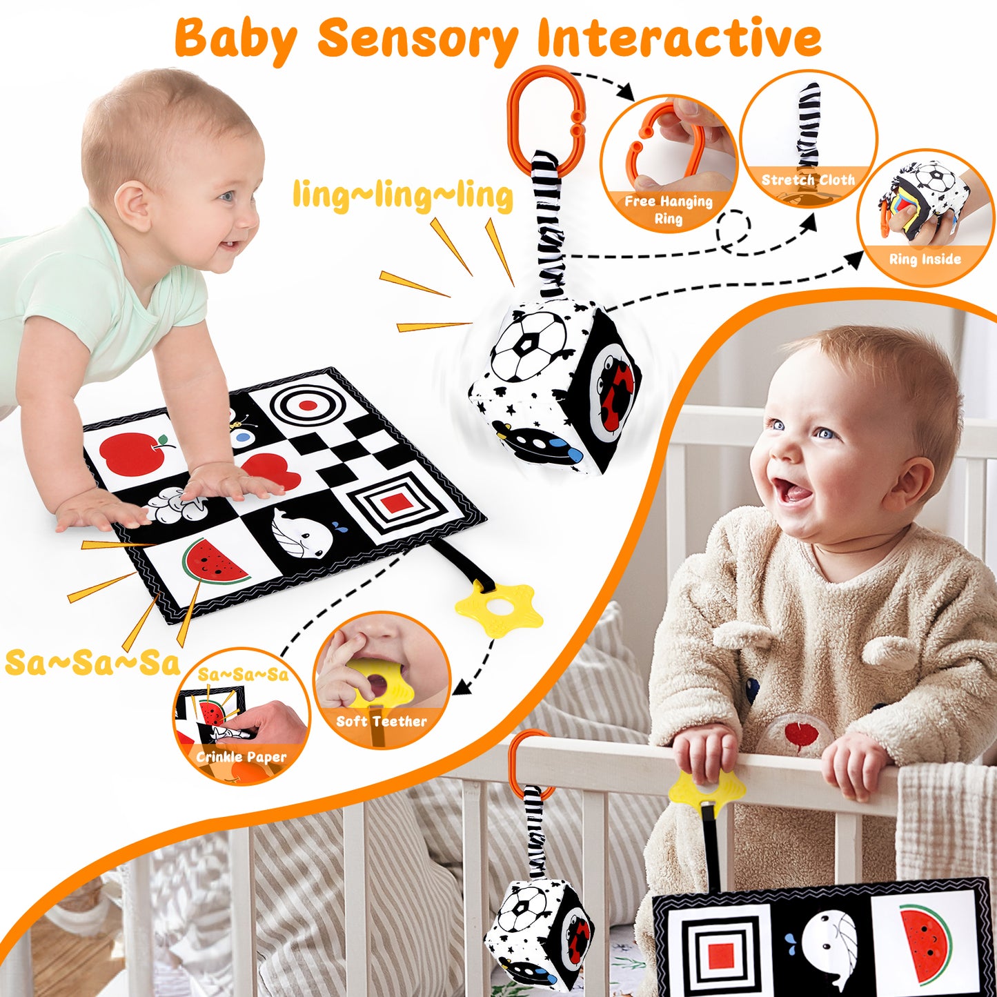 DRAMATION 5 in 1 High Contrast Baby Toys 0-3 Months for Newborn, Tummy Time Toys Montessori Toys for Babies 0 3 6 9 Months - Infant Sensory Soft Book Toys for Babies Girls Boys Baby Gifts