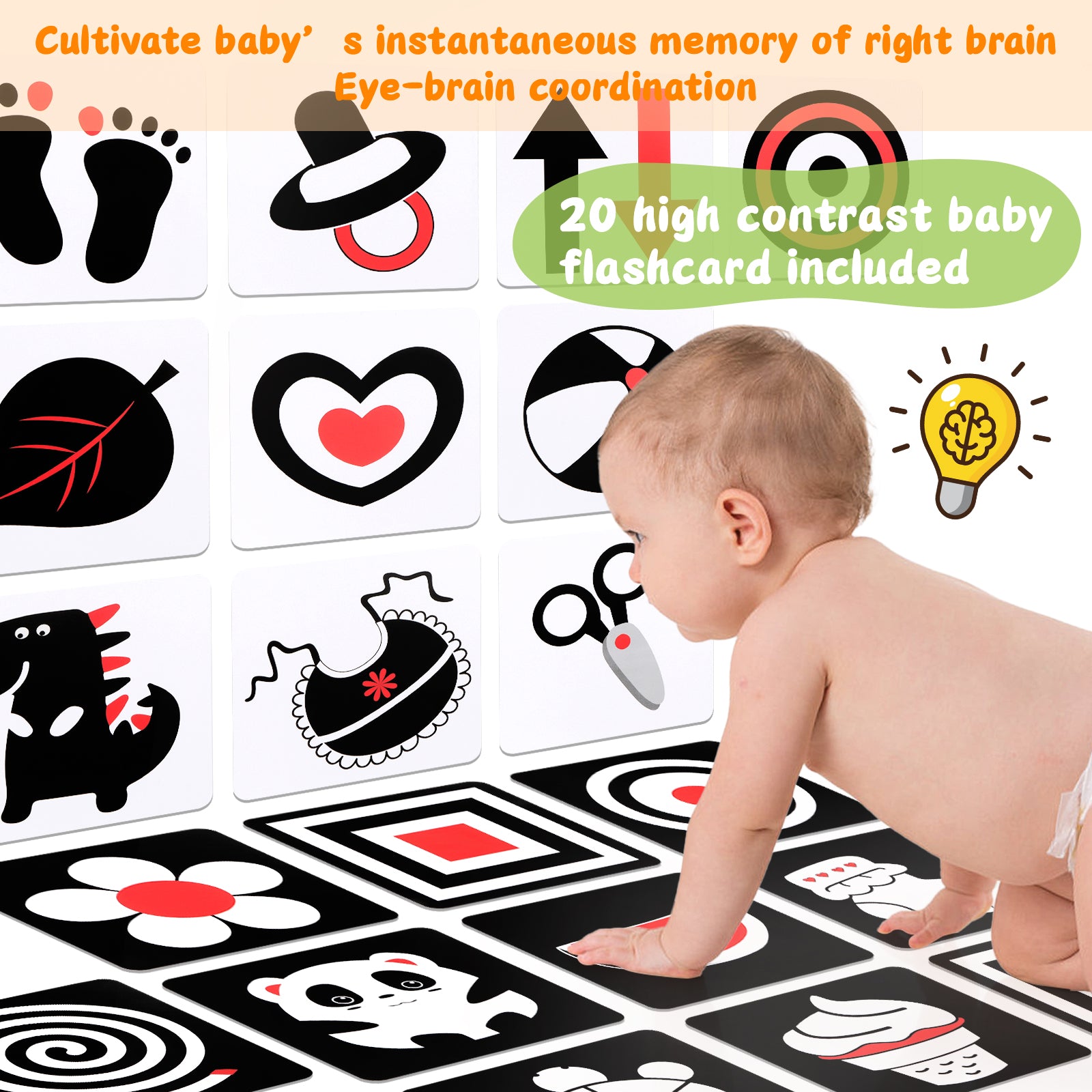 Floor Mirror Toy for Baby Tummy Time, Sensory Toys Black and White High  Contrast for Newborn Infant Toddler 0/3/6 Months Gift 