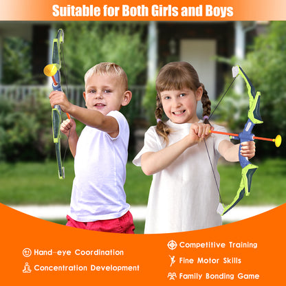 DRAMATION 2 Pack Kids Bow and Arrow Sets - 55 PCS LED Light Up Arrow Archery Kits with 20 Suction Cups & 2 Quivers & Standing Target,Sport Gifts Outdoor Toys Archery Set for Kids Ages 6-8 Years